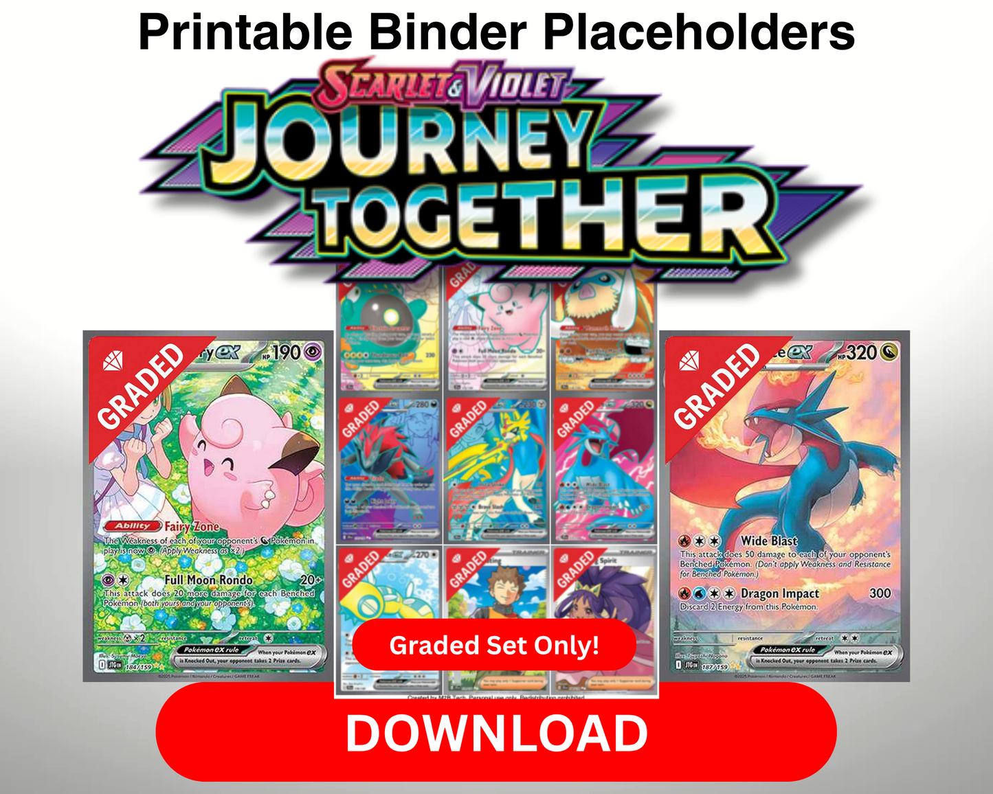 SV09 - Pokémon TCG 5-in-1 Binder Pages PDF Journey Together – Master Sets and Complete Sets (Color and Grayscale) + Graded Overlay (Color)