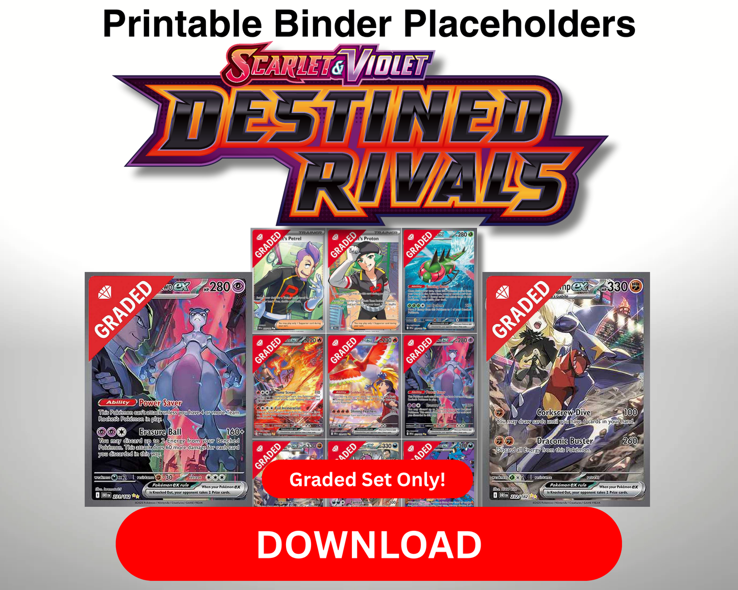 SV10 - Destined Rivals Master Set (Grayscale Placeholders + Holofoil & Reverse) and Complete Set Tracker – Scarlet and Violet Expansion