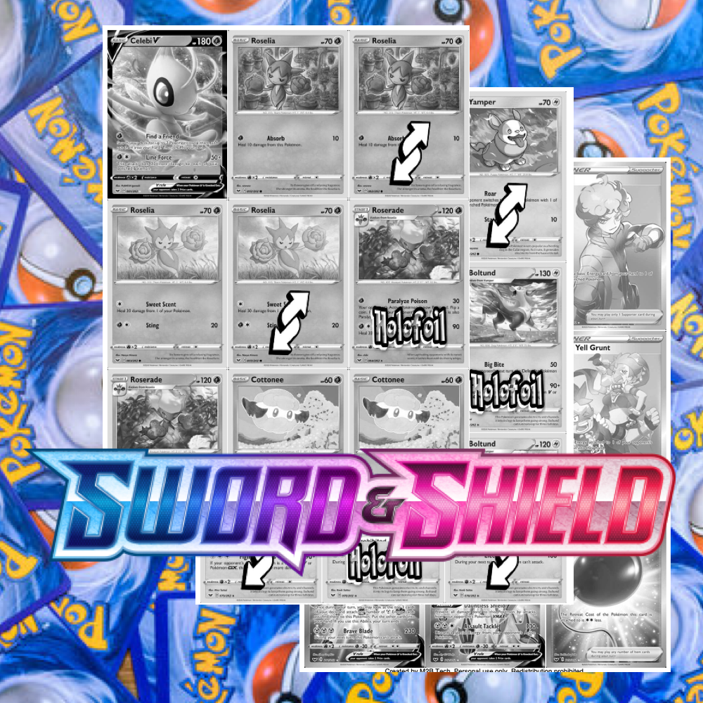 SWSH01 - Sword and Shield Base Set Master Set Tracker (Includes Grayscale Card Placeholders + Holofoil and Reverse Indicators) Digital Download